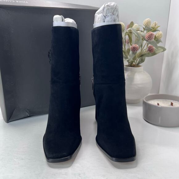 Vince Camuto Dantania Suede Chunky Block Heeled Boot Black Women's 6.5M/37 NWB - Picture 2 of 10